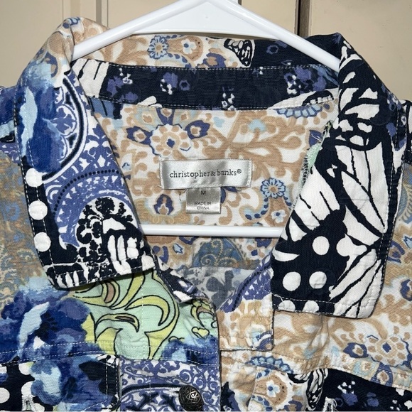 Christopher & Banks Abstract Blue Print Denim Jean Jacket Size Medium - Picture 2 of 14